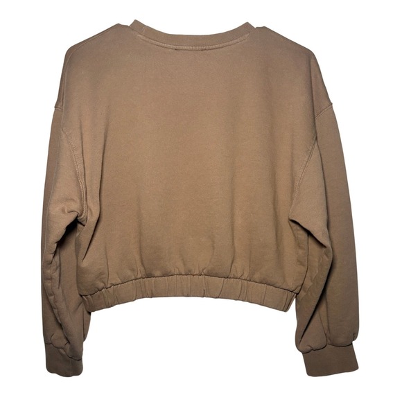 ZARA Brown Cropped Crewneck Sweatshirt Womens Size L - Picture 5 of 6